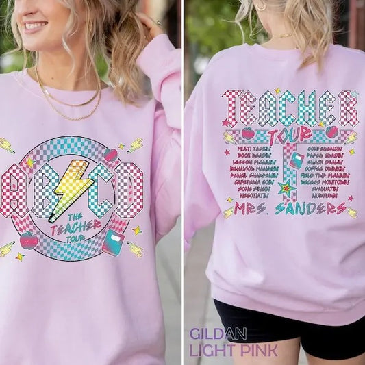 Back To School Personalized ABCD Teacher Sweatshirt, ABCD Teacher Tour Shirt for Kindergarten Teacher, Preschool Teacher First Day of Back to School Tee