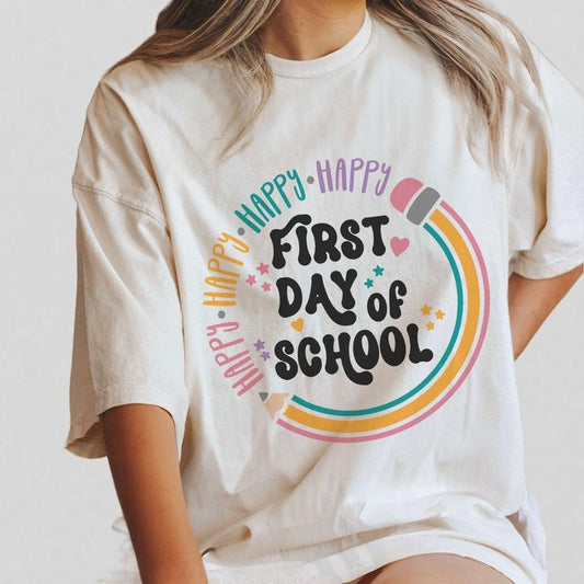 Back to School Shirt for Teachers, Groovy Pencil Teacher Shirt, Happy First Day of School, Comfort Shirt for Teacher, Teacher Gift, Teacher Team Shirt, Bruh We Back, Kindergarten Teacher, Best Teacher Shirt, Preschool Tee, Oversized Tee, Women Top