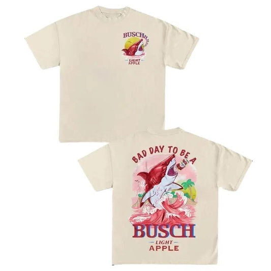 Bad Day To Be A Busch Light Apple T-Shirt, Summer Shark Drinking 2-Sided Graphic Tees Summer Outfit Ideas Womenswear Casual Unisex Cotton