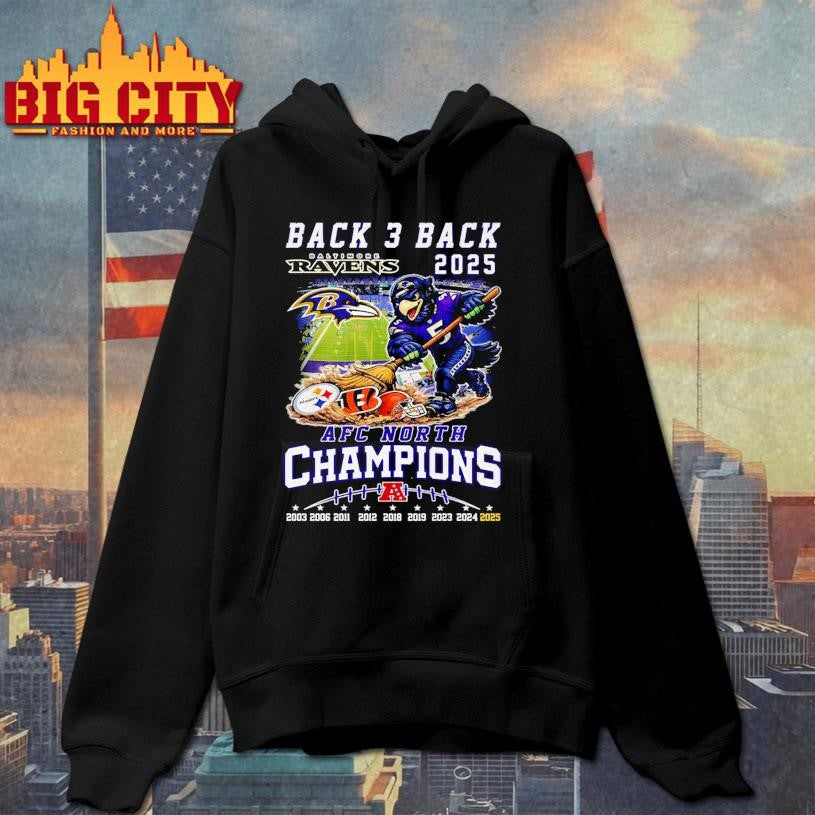 Baltimore Ravens Back 3 Back 2025 AFC North Champions Mascot Vintage Shirt