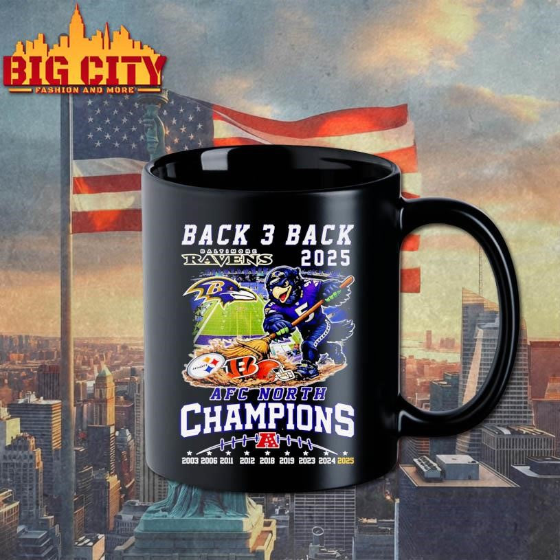 Baltimore Ravens Back 3 Back 2025 AFC North Champions Mascot Vintage Shirt