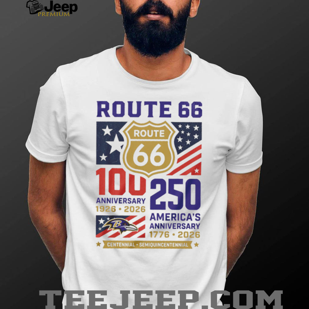 Baltimore Ravens Route 66 100th Anniversary America 250th Anniversary White T Shirt