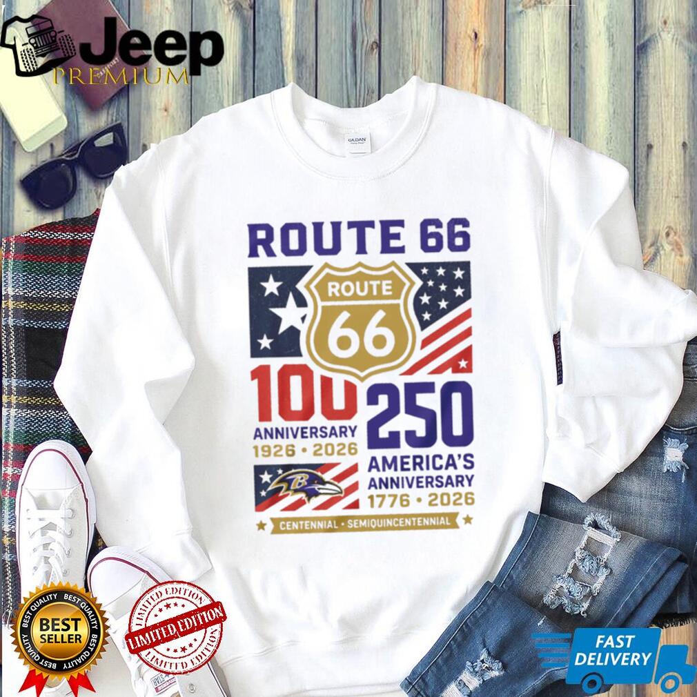 Baltimore Ravens Route 66 100th Anniversary America 250th Anniversary White T Shirt