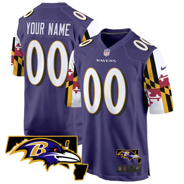 Baltimore Ravens Active Player Custom Purple Maryland Flag Vapor Limited Football