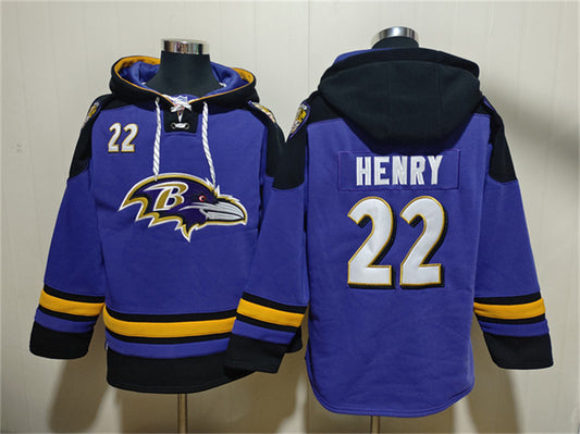 Baltimore Ravens #22 Derrick Henry Ageless Must-Have Lace-Up Pullover Hoodie