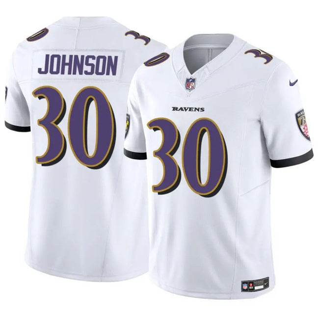 Baltimore Ravens #30 D'Ernest Johnson White 2025 F.U.S.E. Vapor Limited Football