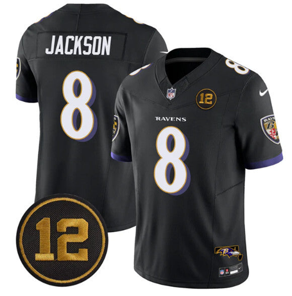 Baltimore Ravens #8 Lamar Jackson Black 2025 F.U.S.E. Jacoby Jones Patch