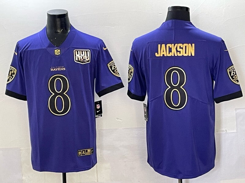 Baltimore Ravens #8 Lamar Jackson Ravens Gold Text