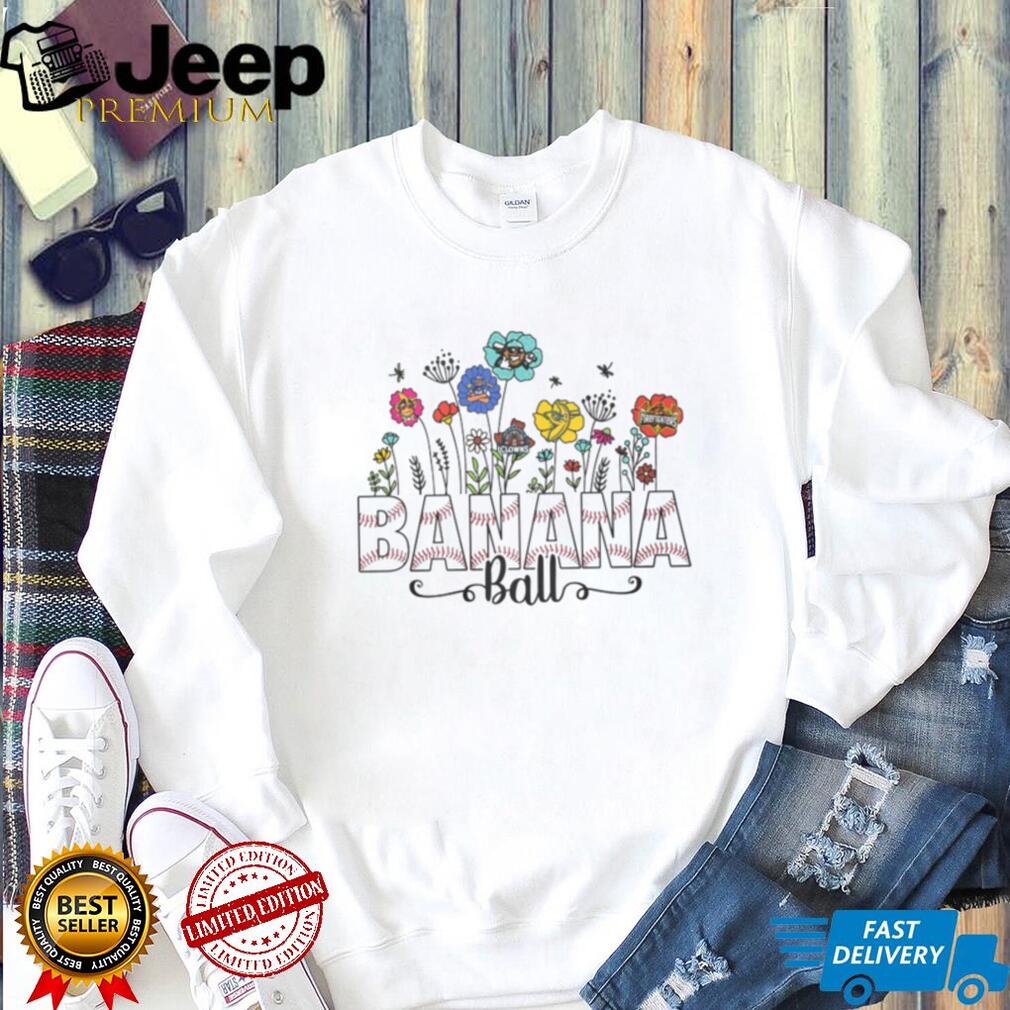 Banana Ball Floral Baseball Script Design Cute Women’s Game Day T Shirt