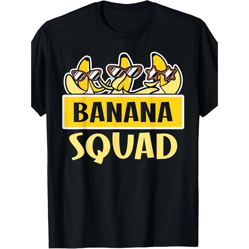 Banana Squad" Funny Cotton T-Shirt for Men - Perfect for Halloween & Casual Wear, Short Sleeve, Crew Neck Made in USA