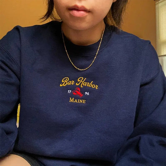 Bar Harbor Maine Embroidered Sweatshirt, Lobster Crewneck