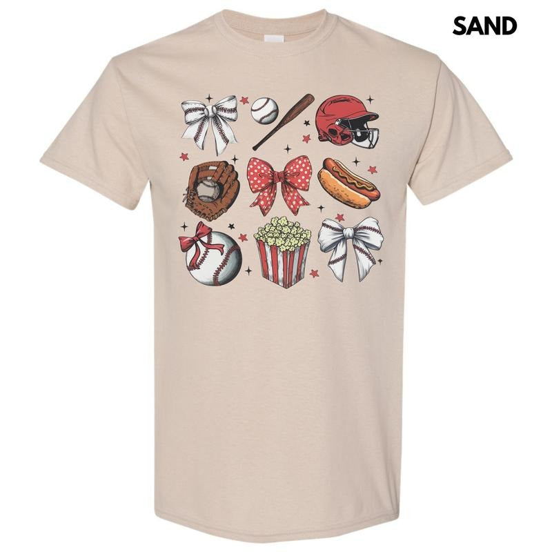 Baseball Bow Collage Gildan Short Sleeve T-Shirt Hoodie, Sweatshirt | WearSparks.com