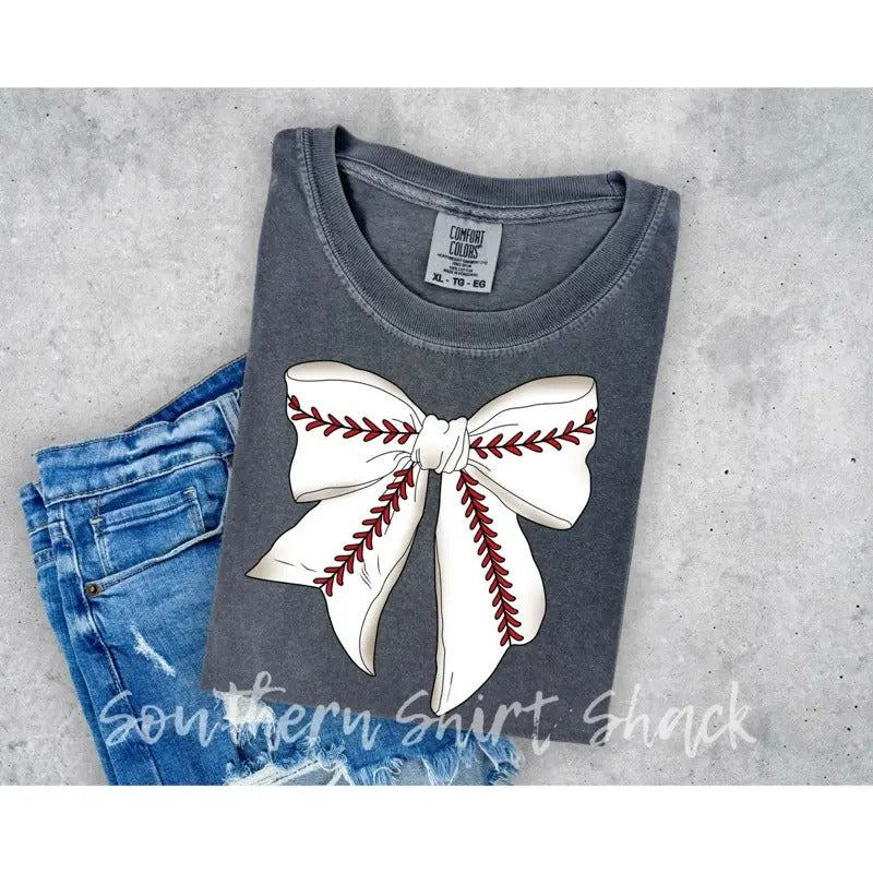 Baseball Bow t shirt |  comfort colors shirt | baseball season t shirt