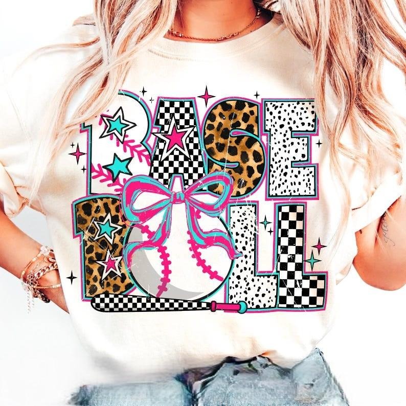 Baseball Coquette Funny Tshirt, Preppy Baseball Shirt, Game Day T-Shirt, Basseball Mama Tee, Checkered Baseball Top Womenswear