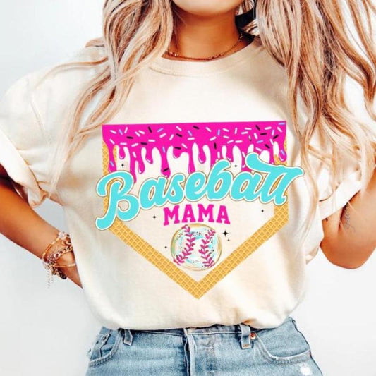 Baseball Mama Ice Cream Drip Shirt, Mama Basebaall Shirt, Game Day Retro Football Fall Season TShirt