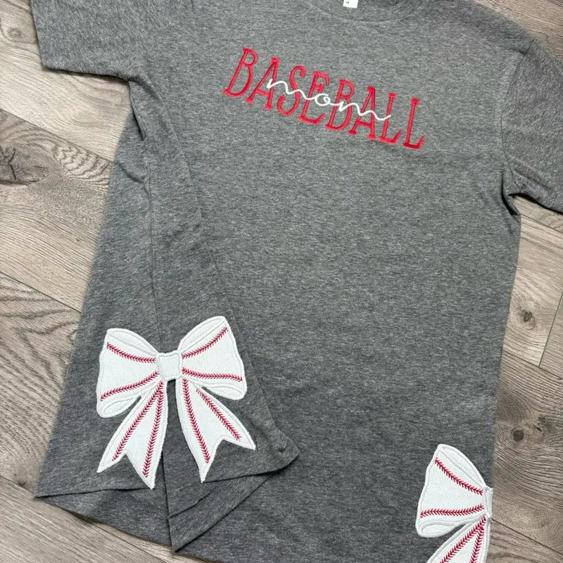 Baseball Mom Embroidered Side Bow T Shirt Travel Ball Hoodie, Sweatshirt | WearSparks.com