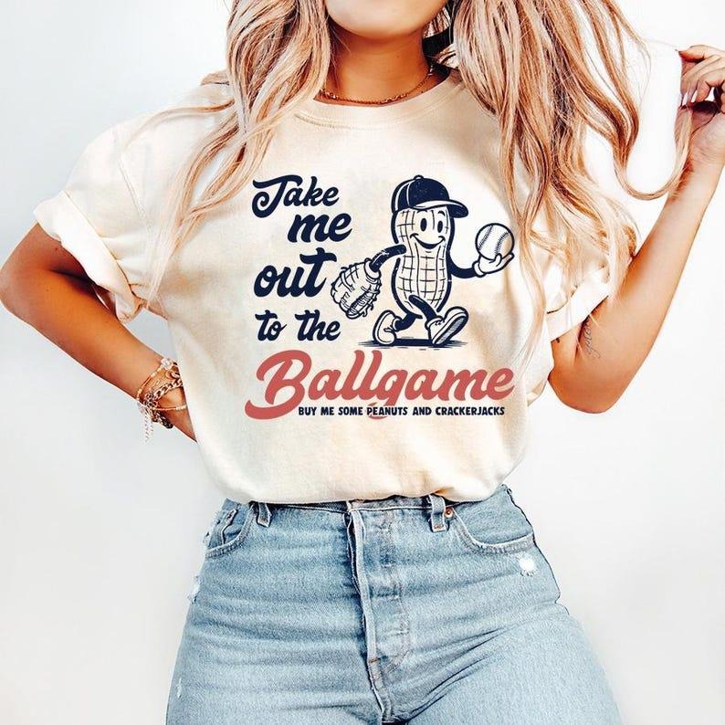 Baseball Mom Graphic T-shirt, Cute Retro Baseball Mama shirt, Gift for Baseball Mama, Mom Shirt, Take Me Out to the Ballgame T-shirt Womenswear Top