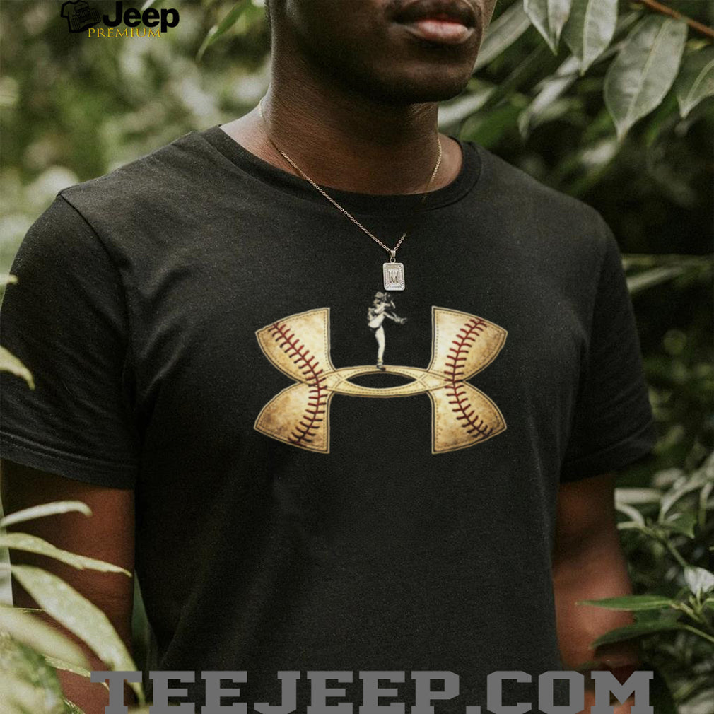 Baseball Pitcher Silhouette with Vintage Leather Logo Graphic T Shirt