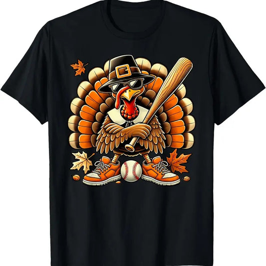 Baseball Player Turkey Funny Thanksgiving Day Boy  T-Shirt