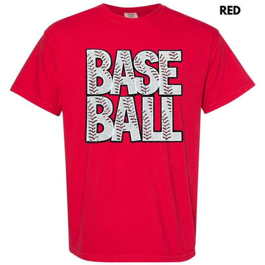 Baseball Words Sequin Patch Comfort Colors T-Shirt