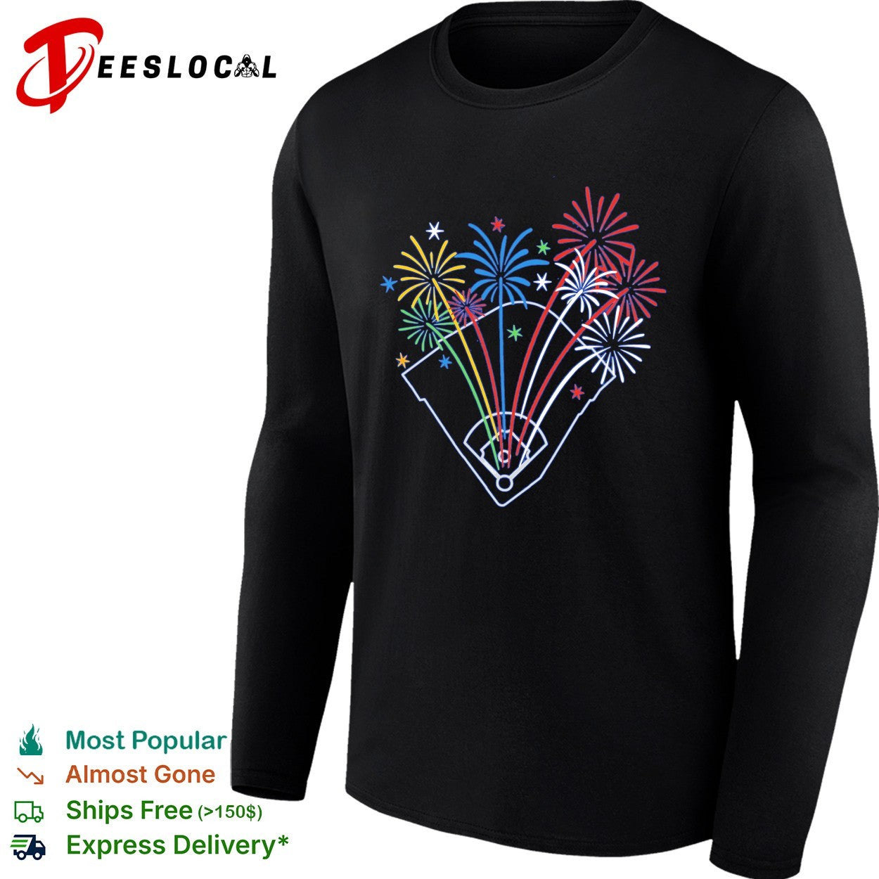 Baseball diamond fireworks celebration stadium shirt