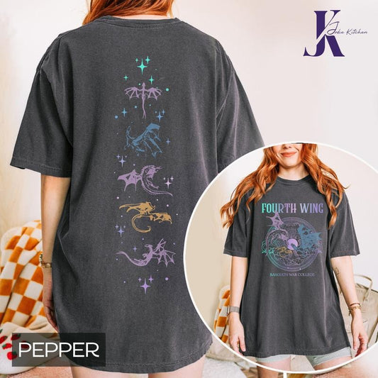 Basgiath War College 2 Sided Comfort Colors Shirt, Fourth Wing Shirt, Dragon Rider, Violet Sorrengail Xaden Riorson Shirt, Fantasy Bookish Shirt
