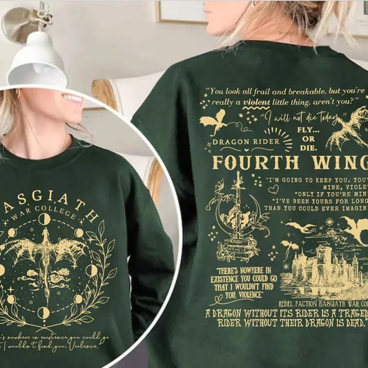 Basgiath War College 2-Sided Sweatshirt, Fourth Wing Comfort colors Shirts, The Empyrean Series, Violet Sorrengail Fantasy Book, Fourth Wing