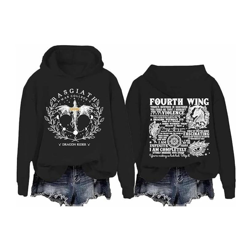 Basgiath War College Dragon Rider Fourth Wing Hoodie Casual Street Style Fleece Fabric Pullover Sweatshirt for Women for...