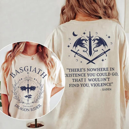 Basgiath War College Tee Shirt, Dragon Rider Violet Sorrengail Shirt, Xaden Riorson Tee, The Empyrean Series Shirt,...