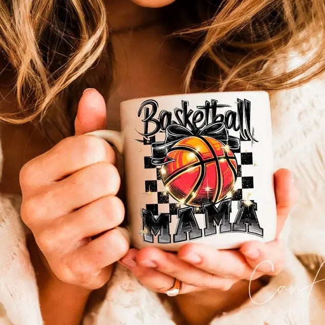 Basketball Mama Mug, Retro Basketball Distressed Mom Mug Design, Game Day Clipart, Sports Mom Sublimation