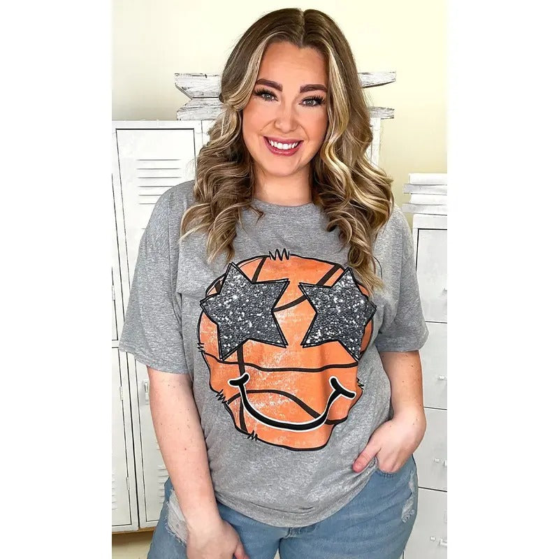 Basketball Star Smiley Graphic T-Shirt