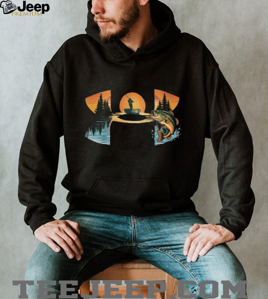 Bass Fishing Sunset Silhouette Fisherman Graphic T Shirt