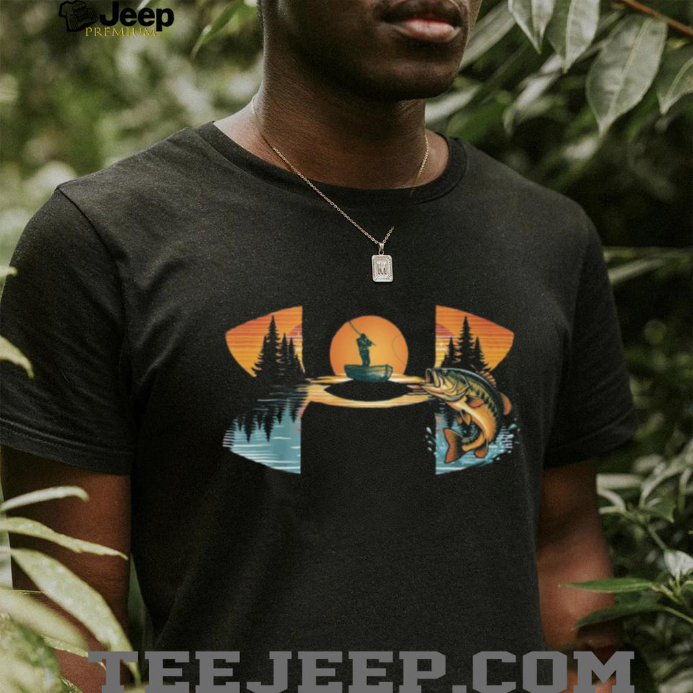 Bass Fishing Sunset Silhouette Fisherman Graphic T Shirt