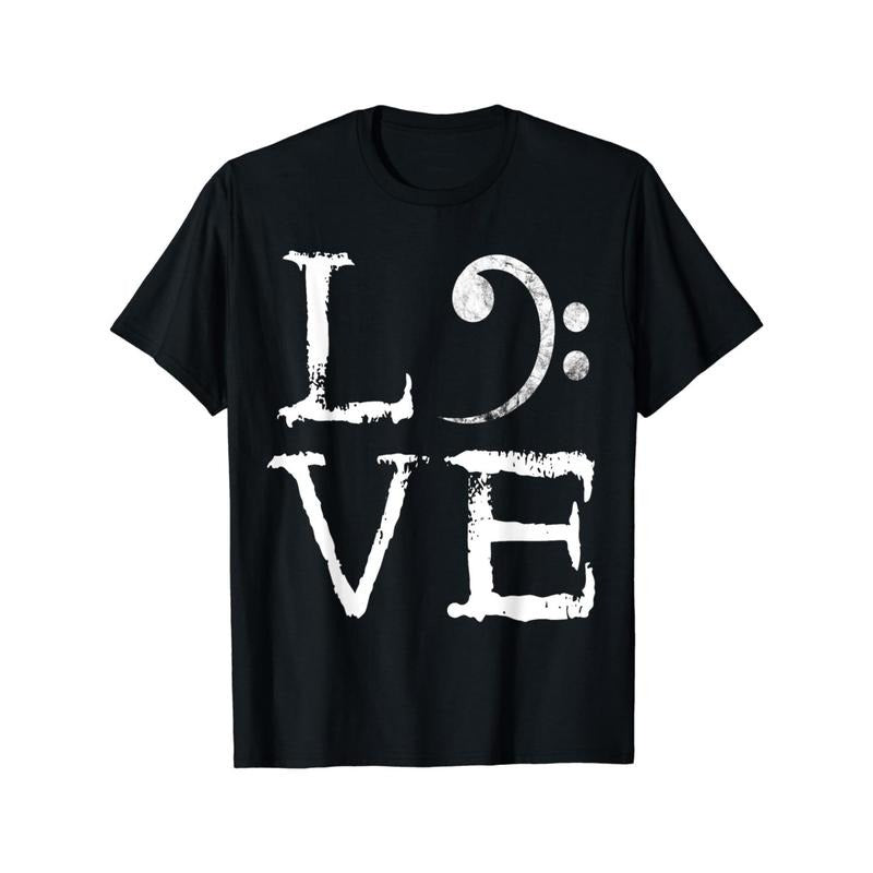 Bass clef, horror love, bass guitar player, bass guitar player t-shirt Made in USA