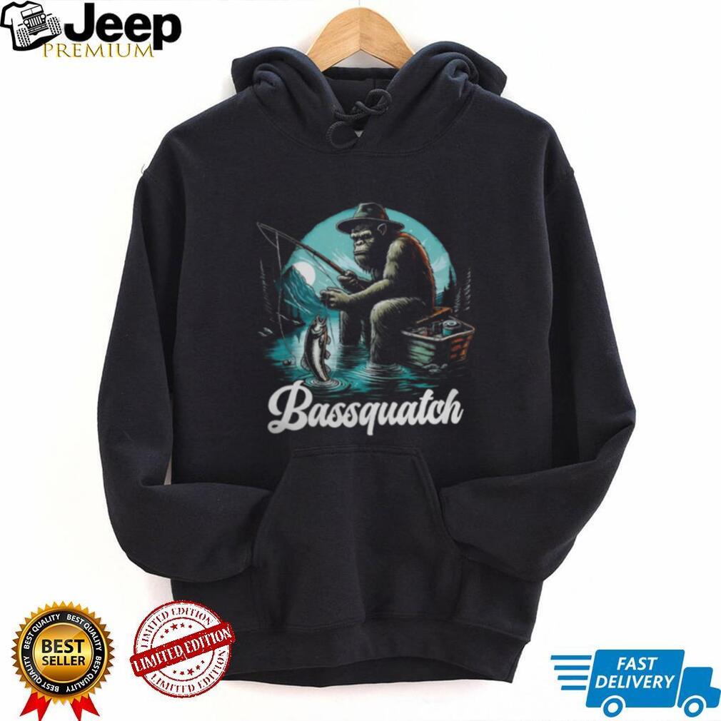 Bassquatch Funny Bigfoot Fishing in a Boat Bass Fisherman T Shirt