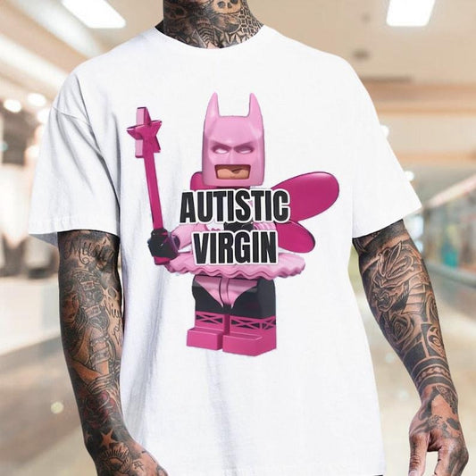 Batman Meme Graphic T-Shirt, Funny Cute Batman Joke T-Shirt, Autistic Virgin Batman T-Shirt, Autism Awareness T-Shirt, Virgin Batman Tee, Gag Gift, Gifts