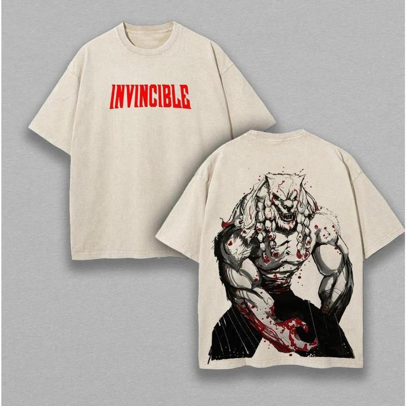 Battle Beast Invincible Anime Double Printed Vintage Washed Tee Unisex Heavyweight Cotton T-shirt for Anime Fans, Vintage
