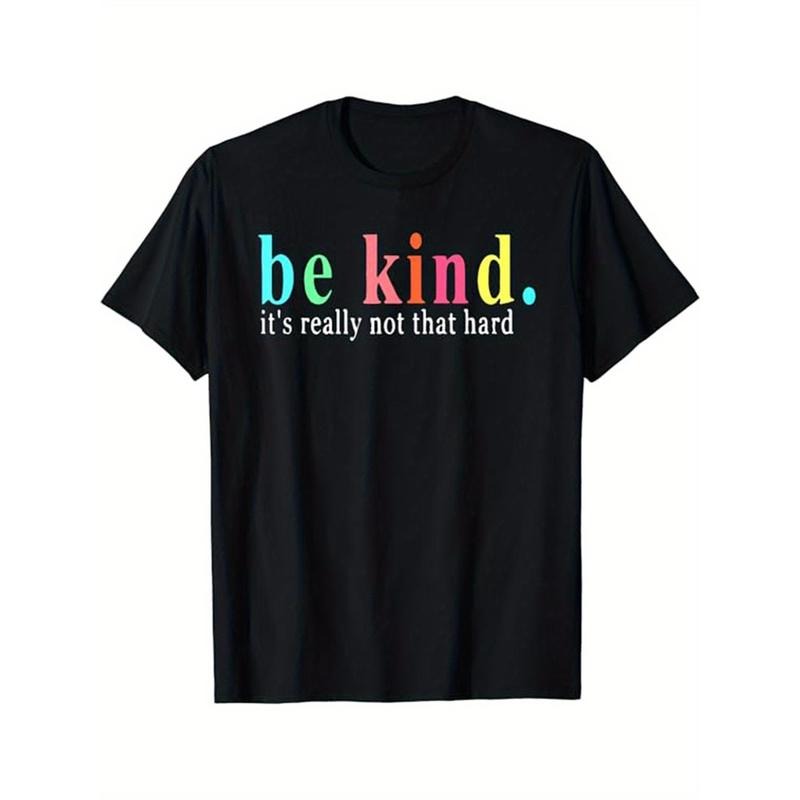 Be Kind" Graphic Men's Cotton Tee - Casual Crew Neck, Short Sleeve, Breathable & Stretchy, Machine Washable, Loose Fit T-Shirt for Outdoor Activities Made in USA