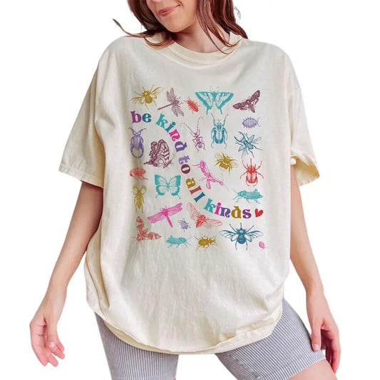 Be Kind To All Kinds Shirt, Vintage 90s Butterfly Graphic Tee Women, Nostalgia Love Spread Printed T-shirt, Cute Insect Cotton Fabric Outfit, Gift For Her, Women's Tops, Womenswear, Comfy Fit Womenswear Chic Style