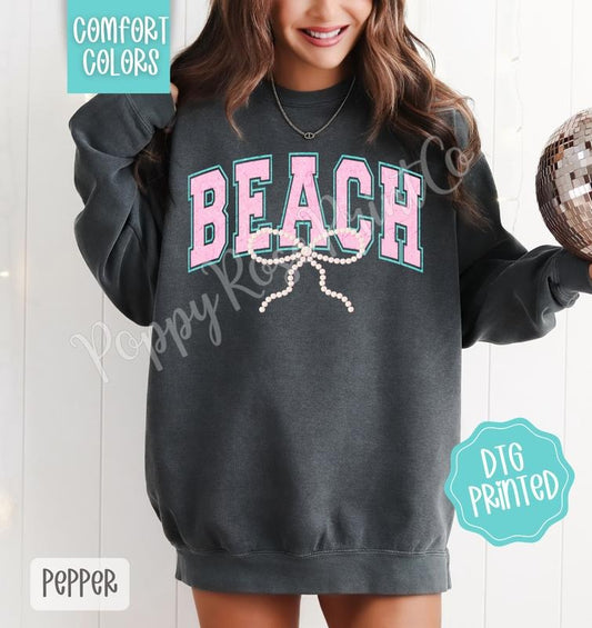 Beach Bow Comfort Colors Sweatshirt, Cute Summer Sweater, Girly Beach Crewneck