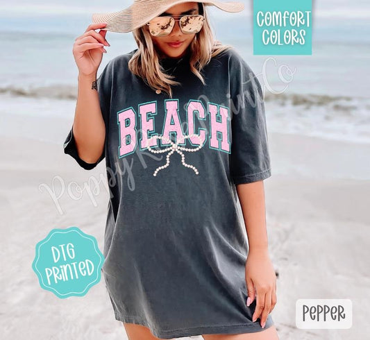 Beach Bow Comfort Colors Tshirt, Cute Summer Tee, Girly Beach Shirt