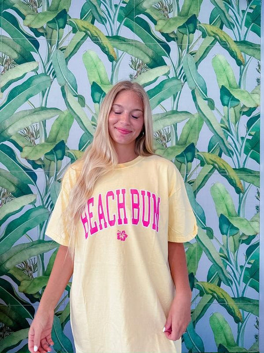 Beach Bum Varsity T-shirt, Casual Oversized Cotton Shirt for the Beach Comfort Fabric Top Womenswear Underwear Lady