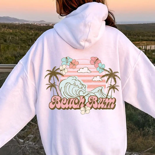 Beach Hoodie, Beach Bum Sunset Graphic, Cotton Casual Oversized Hoodie, Sunset Hoodie, Beach Hoodie, Womens Sweatshirt Womenswear Polyester