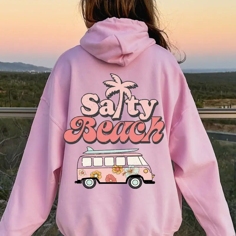 Beach Hoodie, Salty Beach Graphic, Cotton Casual Oversized Hoodie, Sunset Hoodie, Beach Hoodie, Womens Sweatshirt Womenswear Polyester
