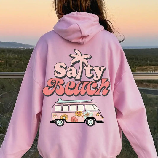 Beach Hoodie, Salty Beach Graphic, Cotton Casual Oversized Hoodie, Sunset Hoodie, Beach Hoodie, Womens Sweatshirt Womenswear Polyester