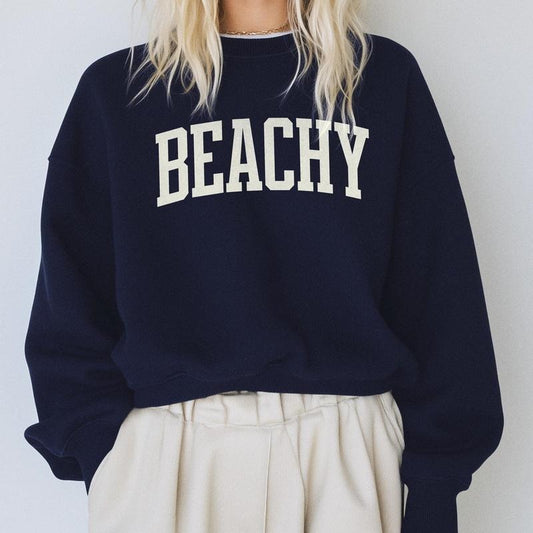Beachy Sweatshirt, Ocean Lover Crewneck, Vintage Varsity Sweater, Coastal Grandma Style, Summer Beach Shirt, College Varsity Shirt