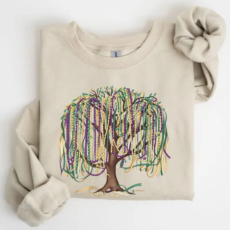 Bead Tree, Mardi Gras, Coquette, Carnival, Fleur de Lis, Fat Tuesday, Parade Sweatshirt, Crew Neck, Women's, Crewneck...
