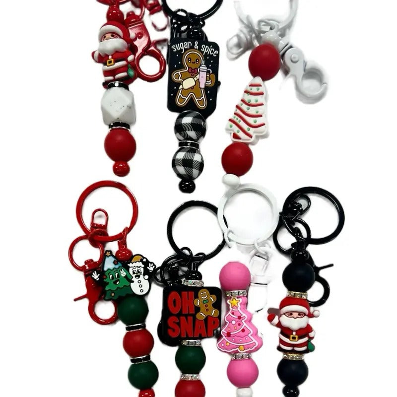 Beaded Focal Details Keychain - Christmas, Mom, Mental Health, Dogs, Sarcastic, Naughty, Positive, Teacher, Nurse...