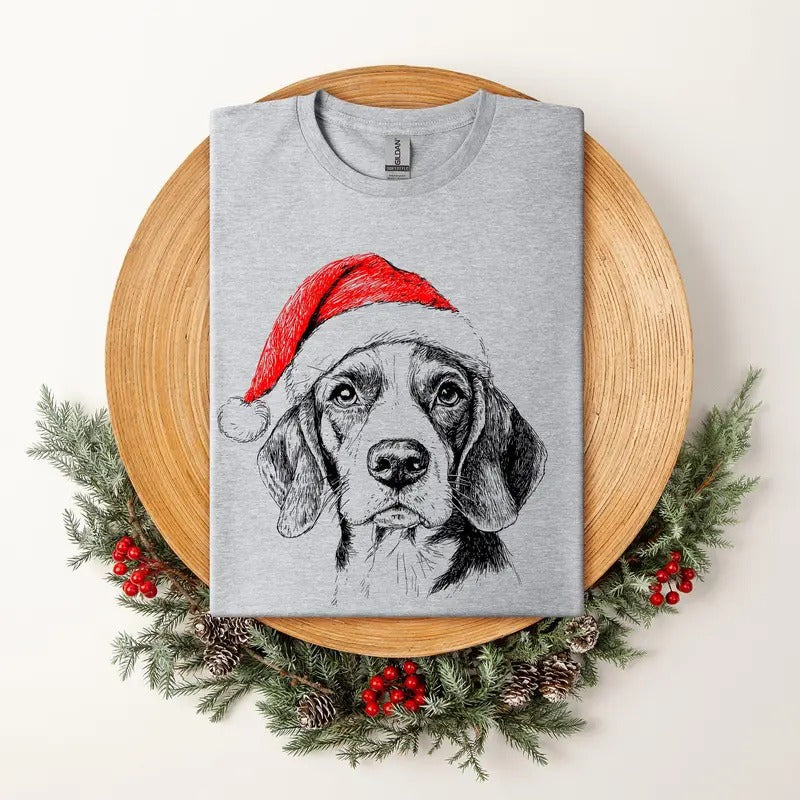 Beagle, Santa, Dog, Christmas, Dog Lover, Pet, T-Shirt, Soft Style Tee, Women's Graphic Tshirt Hoodie, Sweatshirt