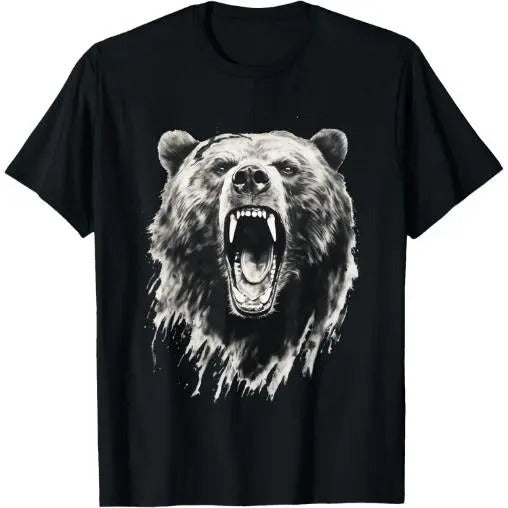 Bear Vintage Angry Grizzly Bear Hiking Camping Camper T-Shirt Made in USA